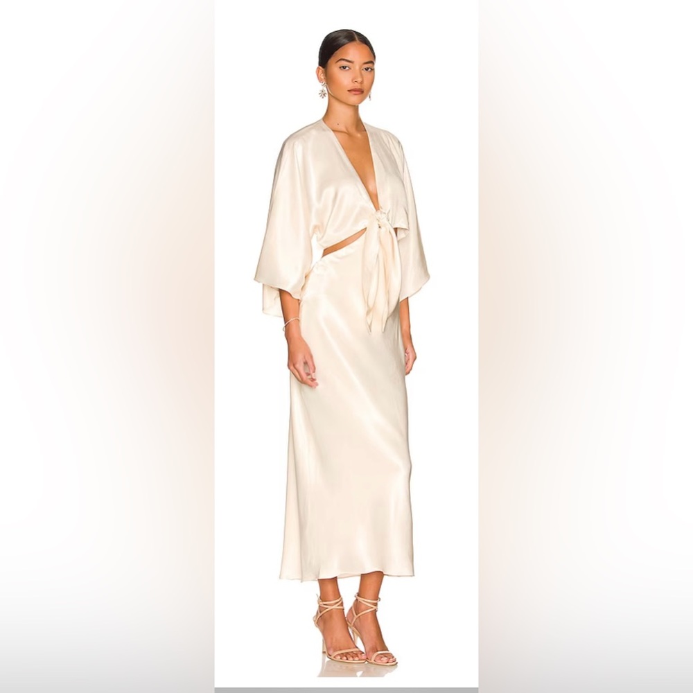 Shona Joy La Lune Tie Front Bias Midi Dress in Cream